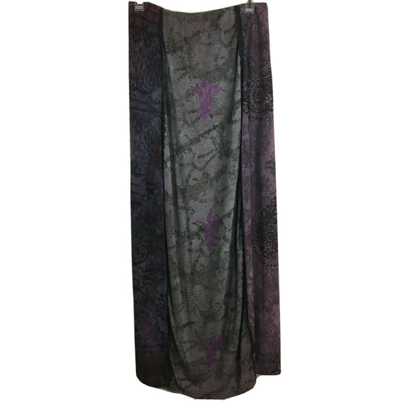 JGs Mad Lab Skirt Womens Sz M Maxi Purple Gray Floral Art to Wear Stretch - Picture 1 of 9